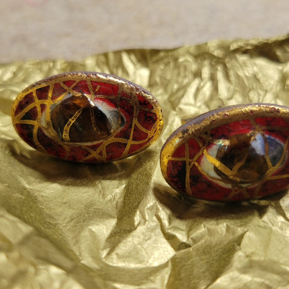 Artistic Red and Gold Cuff Links